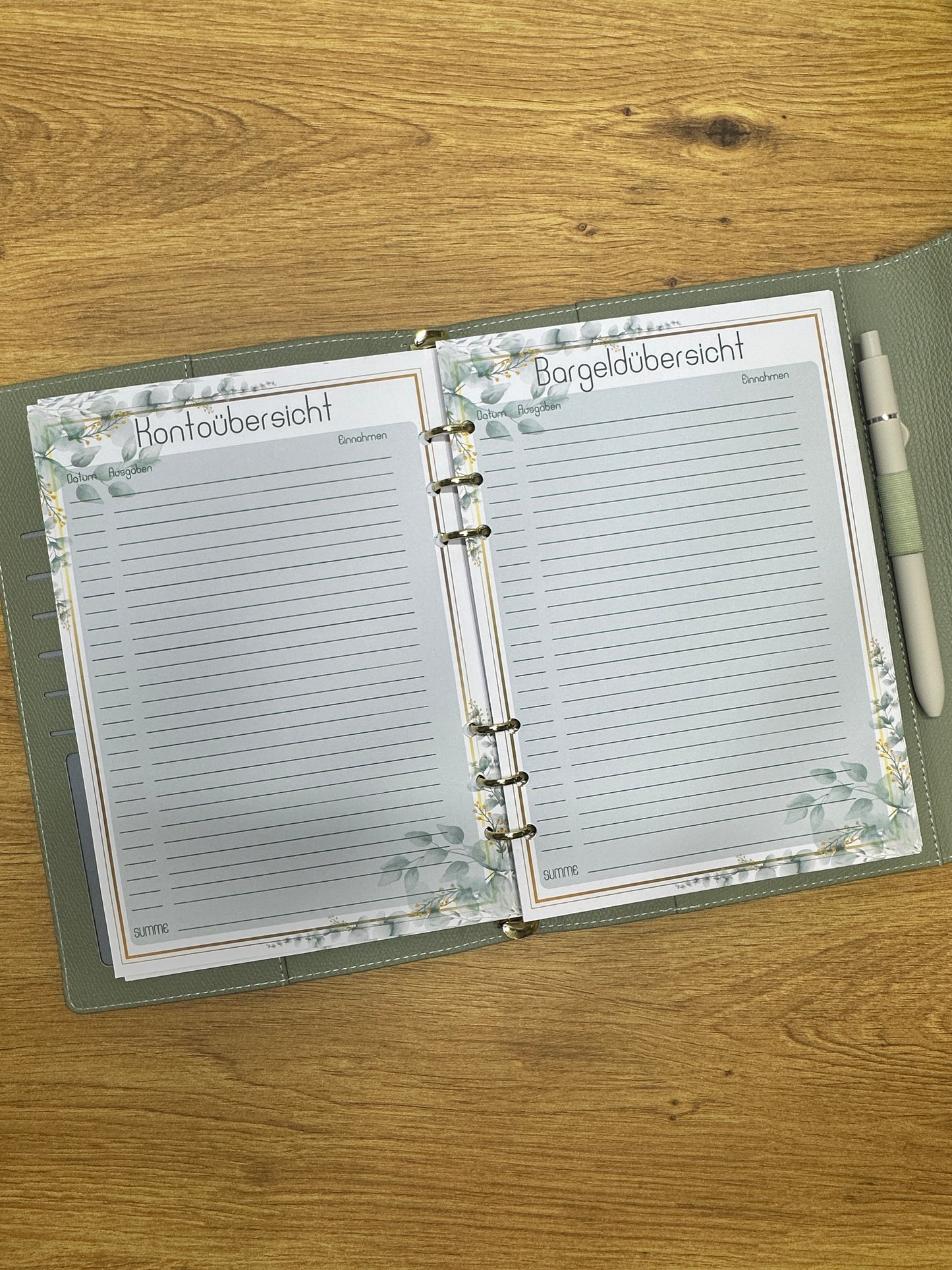 Budget Planer im Eukalyptus Gold Design I A5 Einlagen I 6fach gelocht