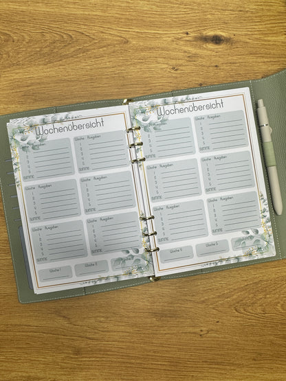 Budget Planer im Eukalyptus Gold Design I A5 Einlagen I 6fach gelocht