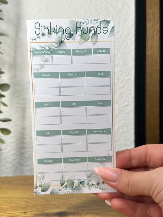 Sinking Funds - Eucalyptus Design - zipperlose Envelope I Umschläge A6 A5