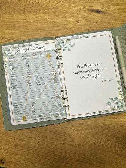 Budget Planer im Eukalyptus Gold Design I A5 Einlagen I 6fach gelocht